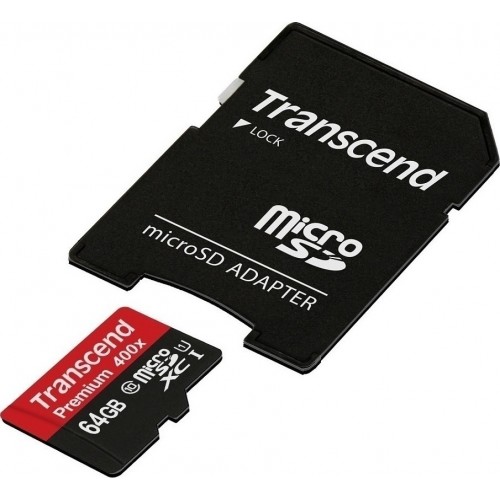 MICRO SDXC TRANSCEND 64GB 400X CLASS 10 U1 UHS-I WITH ADAPTER TS64GUSDU1